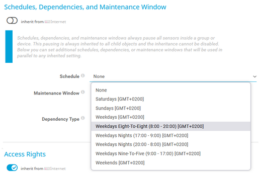Available Default Schedules in Device Settings Available Default Schedules in Device Settings